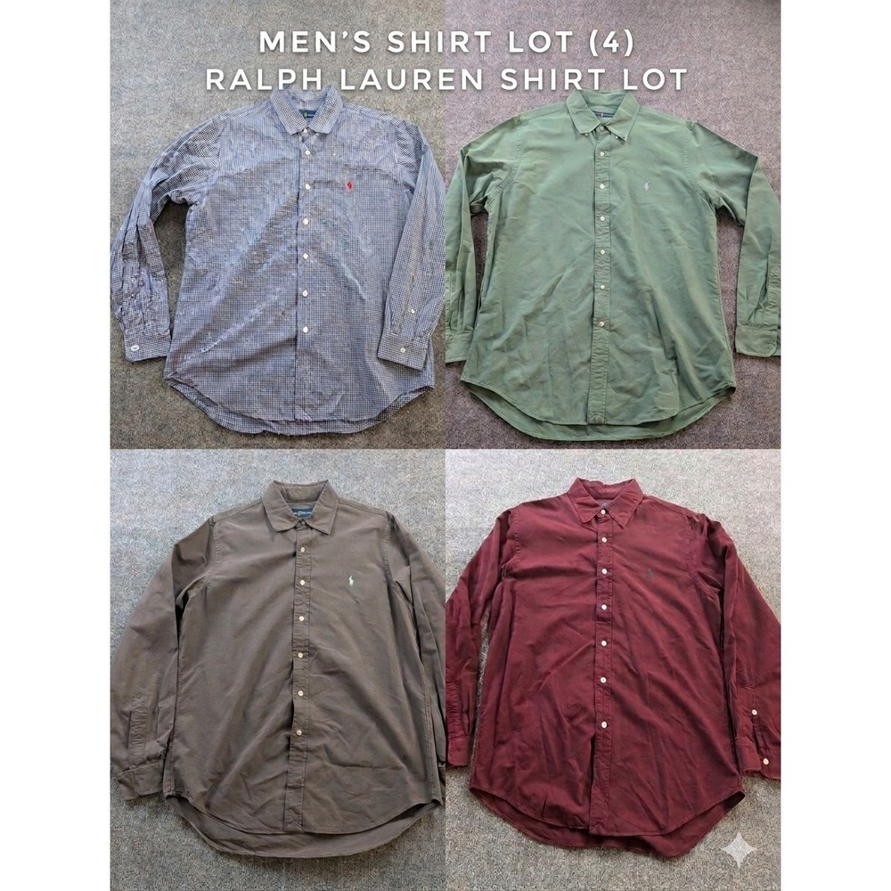 Ralph Lauren Mens Shirts Large L Button Down Long Sleeve Plaid SolidLot Of 4